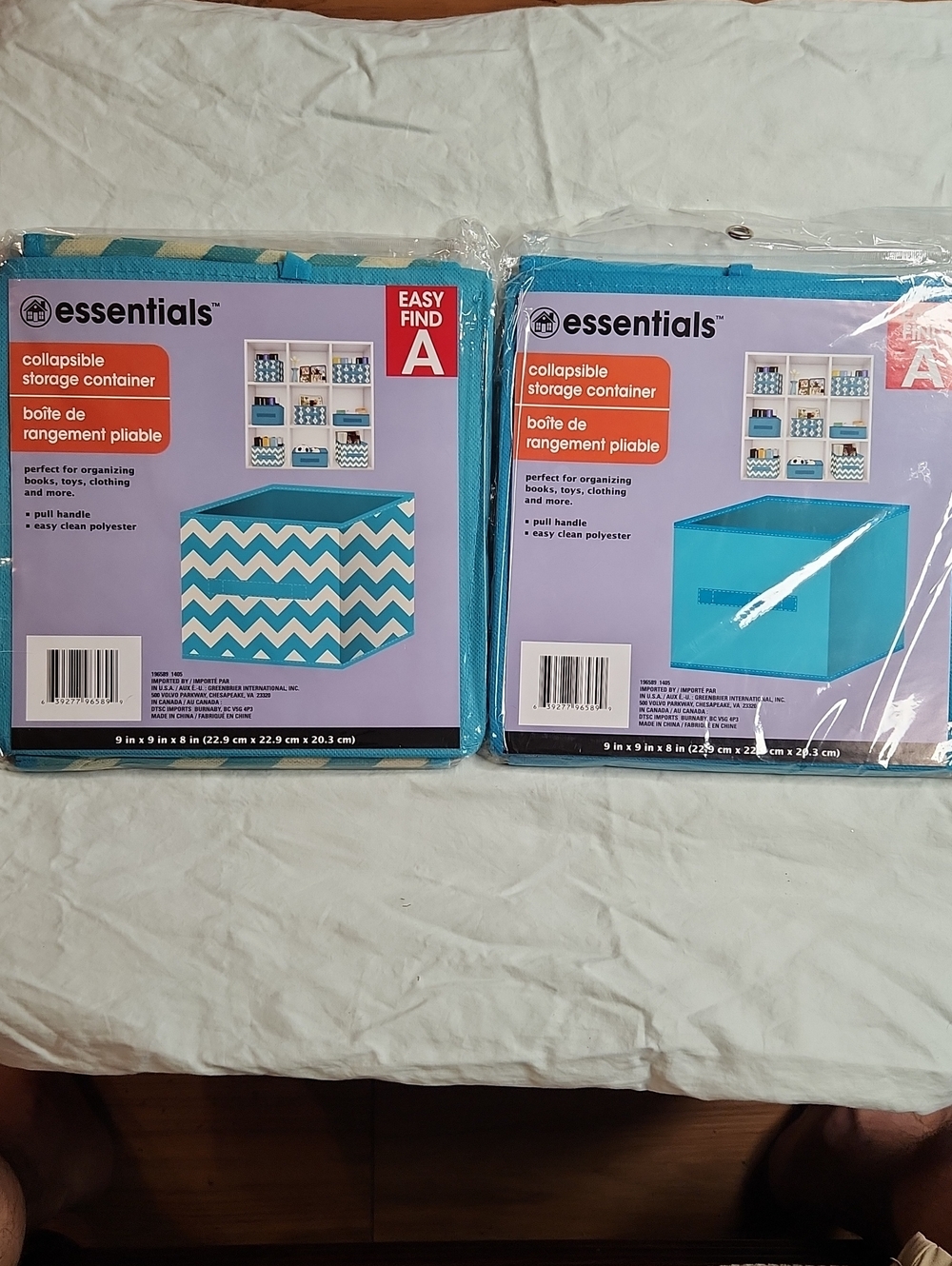 Essentials Collapsible Storage Bins Set 2 Teal Fabric Baskets 9x9x8
